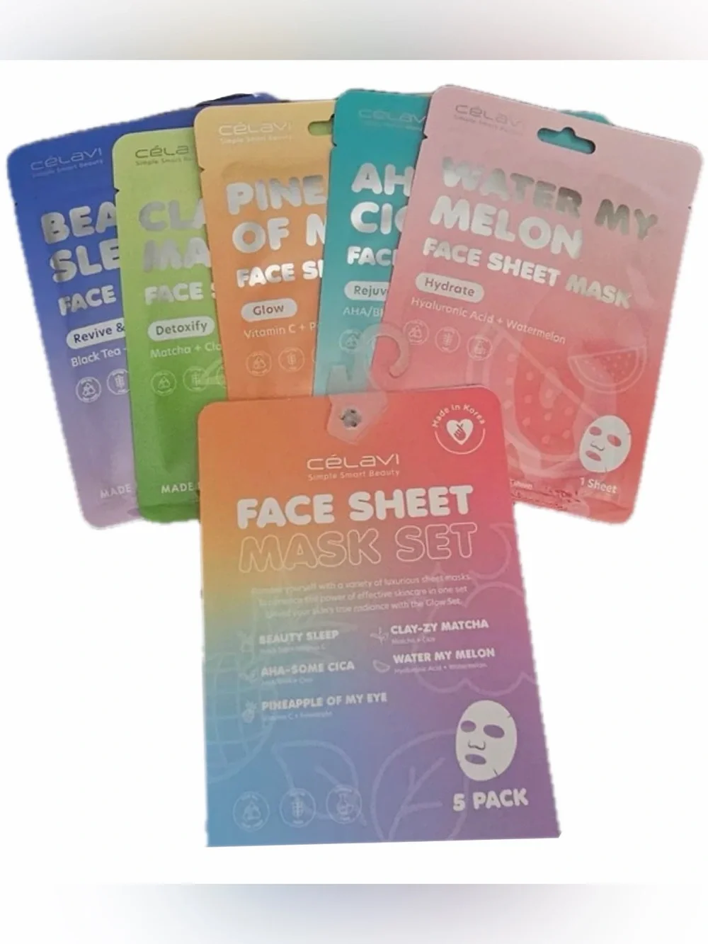 NIB Célavi 5-Piece Glow Face Sheet Mask Set